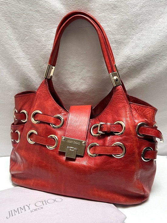 Jimmy Choo Handbags - Authentic Red Leather Jimmy Choo Buckle Shoulder Bag With Dust Bag